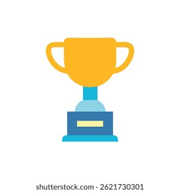 Um gráfico plano de um troféu dourado apoiado em uma base azul contra um fundo branco sólido em um estilo simples.