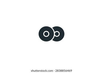 A flat graphic icon showing two overlapping circles with central holes resembling CDs DVDs or vinyl records in a simple minimalist style