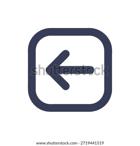 A flat graphic illustration of a back arrow within a rounded square. The color is dark bluish-grey, set against black.