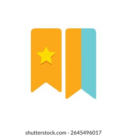 Flat graphic illustration featuring two bookmarks in yellow and blue colors on a White Background. For organizing information and tracking reading progress.