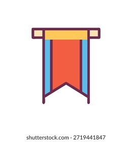 Flache grafische Darstellung eines isolierten mittelalterlichen Banners mit geometrischen Formen. Betont einfaches Design und helle Farbpalette auf Schwarz.
