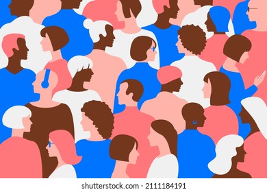 Flat graphic illustration of multi-ethnic groups living together like a jigsaw puzzle using only 5 colours. Design for presentation, article, business, education, creativity. Vector illustration.