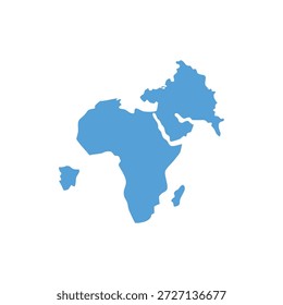 Ilustração gráfica plana de um continente azul claro estilizado esboço em fundo branco, design minimalista.