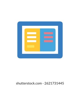 Flat graphic of an interface split into yellow and blue sections with rectangles; modern abstract style.