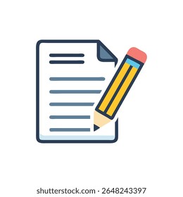 Flat graphic with a pencil over a document with lines. Simple yet informative for various writing concepts.