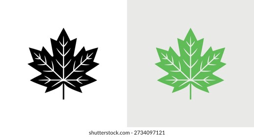 A flat, graphic representation of a single, bright red maple leaf against a white background.