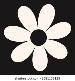 Gráfico plano de uma flor simples de cor creme com cinco pétalas arredondadas em um fundo preto sólido, ideal para uso de design moderno.
