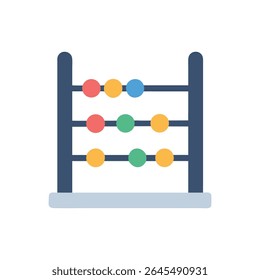 Flat graphic style abacus with colorful beads and a navy blue frame. Shot is centered, flat, and isolated on black.