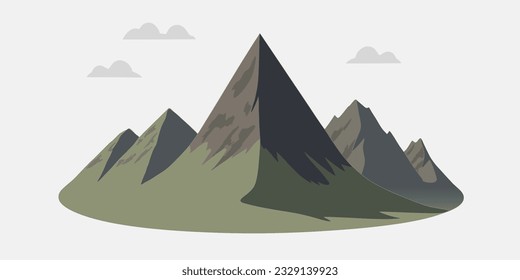 Flat graphic vector illustration of abstract mountain landscape with part of mount range isolated on white background. Simple cartoon design element for climbing or hiking tourism concept.