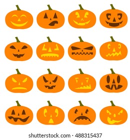 flat graphics on Halloween pumpkin. Icons on Halloween pumpkin. Set pumpkins for Halloween. Pumpkin vector. Creative vector background with pumpkin. Set of Vector Halloween Design Elements