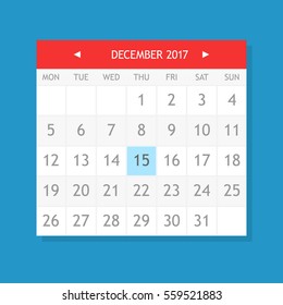 Flat graphics of single page from calendar. December 2017.