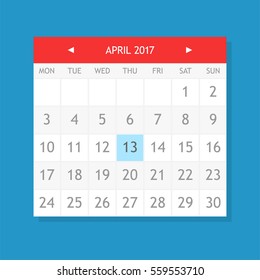Flat graphics of single page from calendar. April 2017.