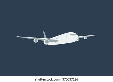 Flat gray airplane in blue background