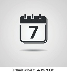 Flaches graues Kalendersymbol. Tag, Zeitplan, Symbol des Datums. Kalendersymbol mit Tag 7.