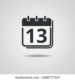 Flat gray calendar flat icon. Marked day, schedule, date icon symbol illustration. Calendar icon with day 13.