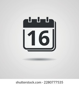 Flat gray calendar flat icon. Marked day, schedule, date icon symbol illustration. Calendar icon with day 16.