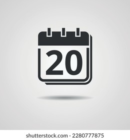 Flat gray calendar flat icon. Marked day, schedule, date icon symbol illustration. Calendar icon with day 20.