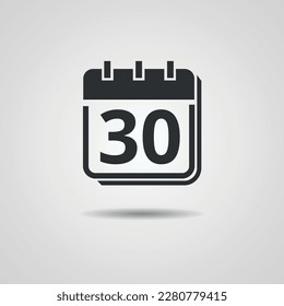 Flat gray calendar flat icon. Marked day, schedule, date icon symbol illustration. Calendar icon with day 30.