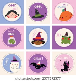 Flat great job sticker collection. Education and study motivation.