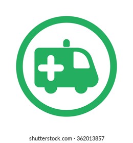 Flat green Ambulance icon and green circle
