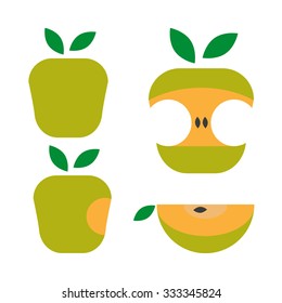Flat green apple icon set
