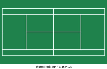 Flat green big tennis field, Top view of court with line template. Vector stadium.