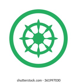 Flat green Boat Wheel icon and green circle