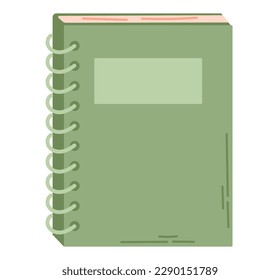 Flat Green Book or Diary Planner on ring binder. Cartoon isolated vector personal notebook.