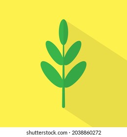 Flat green branches with long shadow. Flat design vector illustration isolated on yellow background.