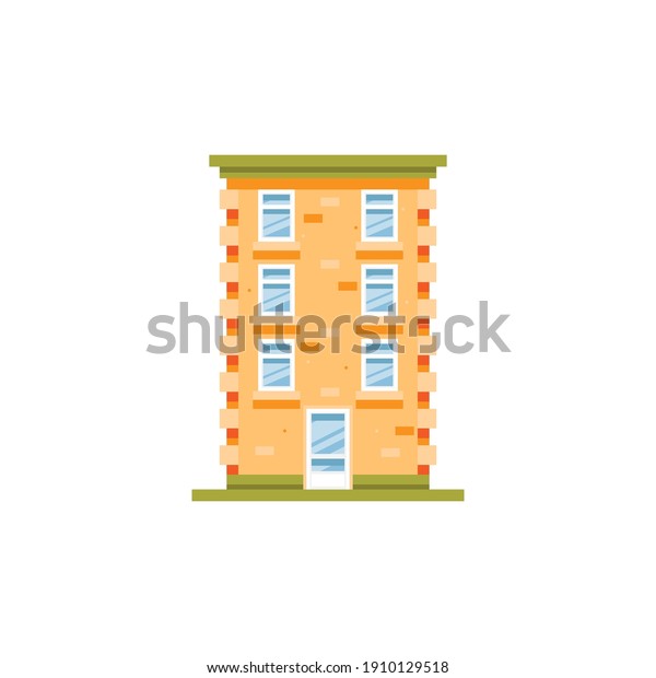 Flat green Building, small town vector\
illustration, isolated on white\
background\

