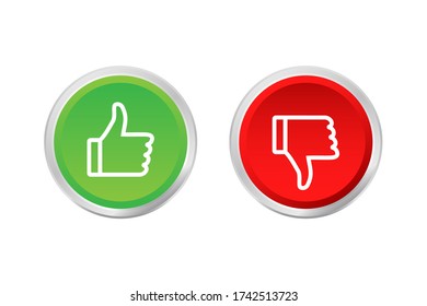 Flat green button on red background. Ok sign. Trumb up, great design for any purposes. Social media concept. Vector stock illustration.