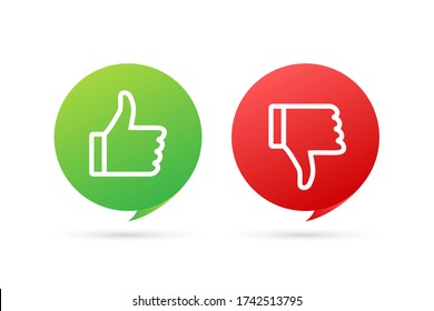 Flat green button on red background. Ok sign. Trumb up, great design for any purposes. Social media concept. Vector stock illustration.