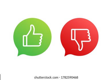 Flat green button on red background. Ok sign. Trumb up, great design for any purposes. Social media concept. Vector stock illustration.