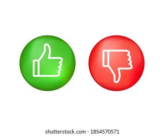 Flat green button on red background. Ok sign. Trumb up, great design for any purposes. Social media concept. Vector stock illustration.