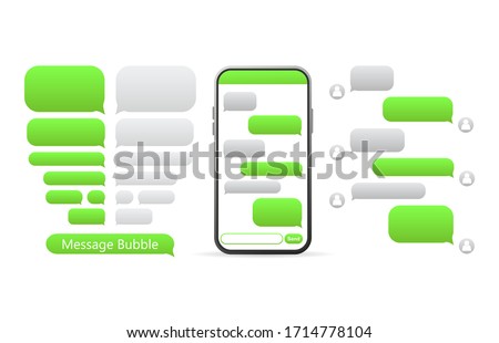Flat green button on white background. Talk bubble speech icon. Template chat, message. Template design. Flat vector illustration. Phone icon vector.