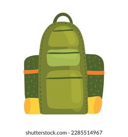 Flat green camping backpack icon on white background vector illustration