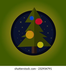 Flat Green Christmas Tree With Decorations In a Circle