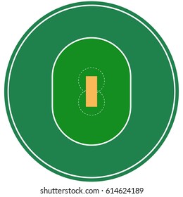 Flat Green Cricket Ground. Top View Of Field With Line Template. Vector Stadium Card. Proportion Outline Illustration.