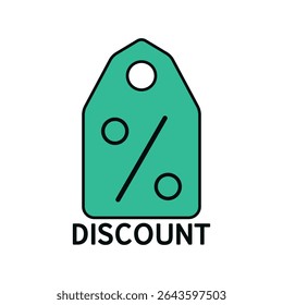 Flat Green Discount Tag Icon with Percentage Symbol and Bold Text on White Background