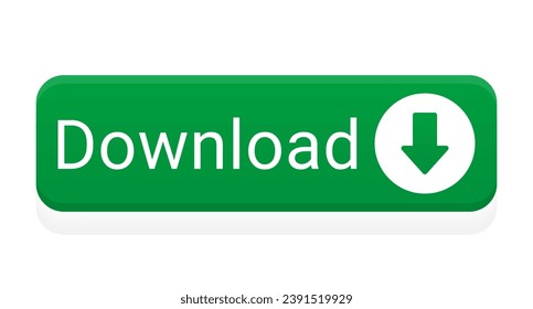 Botón aislado de descarga verde plana con ilustración vectorial de icono de flecha