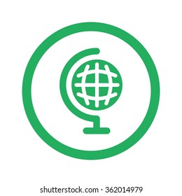 Flat green Earth Globe icon and green circle