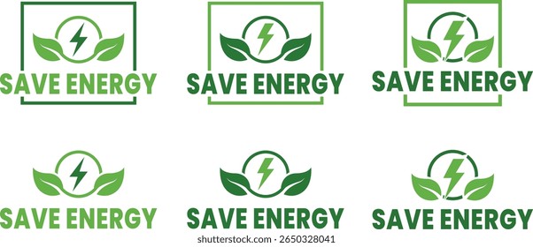 Flat Green ecology icon, logo set. Save green or save energy logo vector collection.