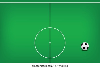 Flat green field, football grass. Soccer field with line template. Vector stadium.
