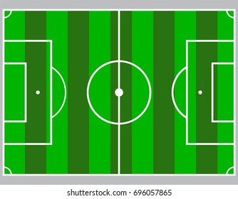 Flat green field, football grass. Soccer field with line template. Vector flat stadium.