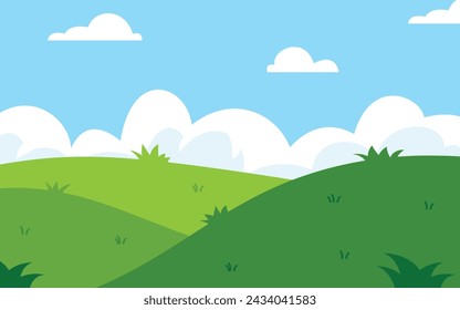 Flat green field landscape scenery