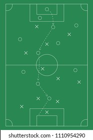 Flat green field with soccer game strategy. Vector illustration.