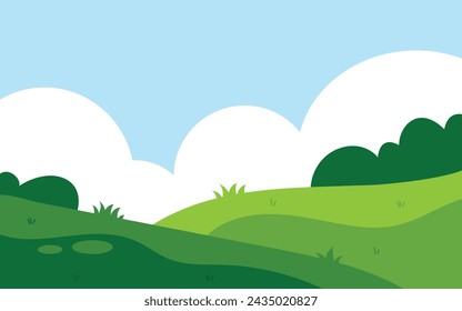 Flat green filed landscape scenery