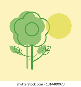 Flat green flower icon vector template for ecology and enviroment, leaves and stem.