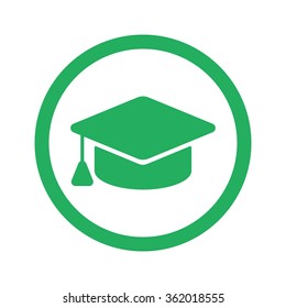 Flat green Graduation Cap icon and green circle