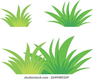 Flat Green Grass Tuft Vector Set for Garden Decoration and Game Asset Design